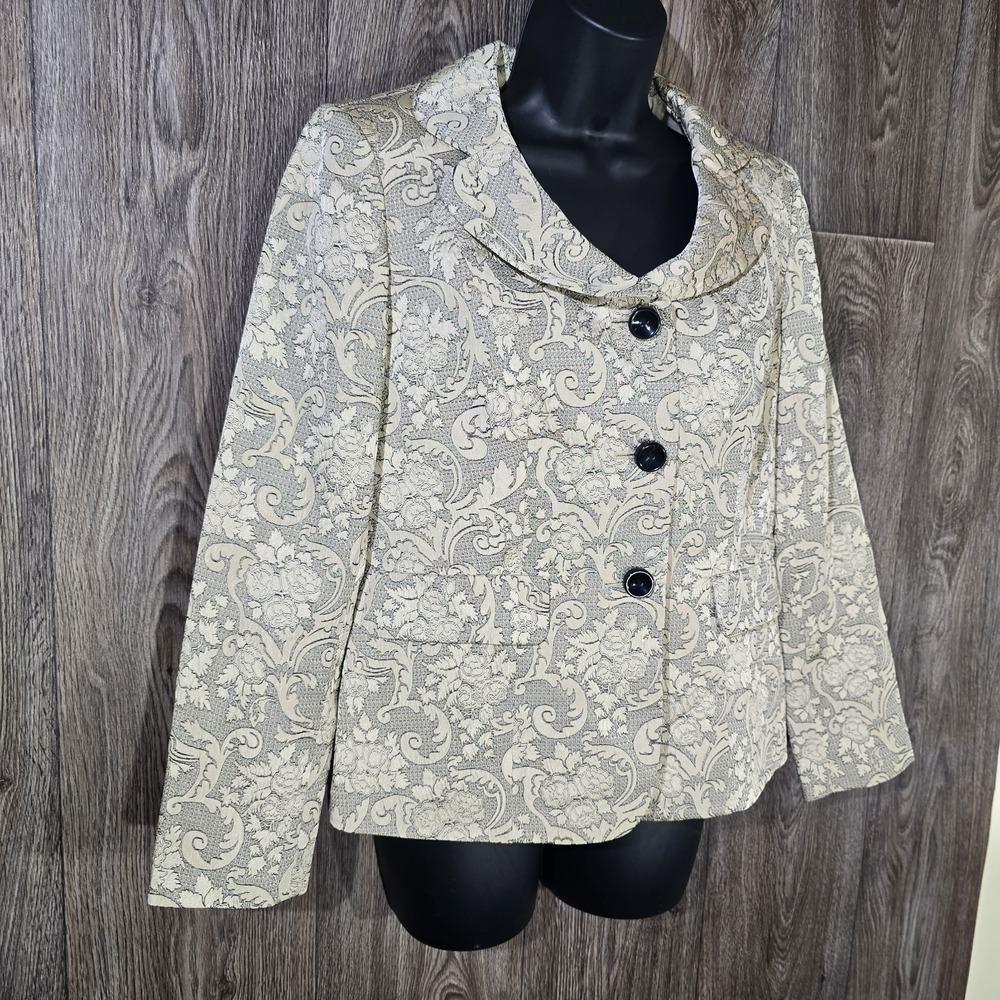 Evan-Picone Petites 6P Brocade Floral Blazer Jacket Beige Black Suit Separate